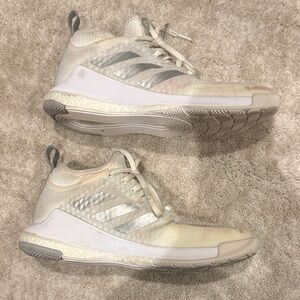 Adidas Cream and Gray High-Top Volleyball Shoes